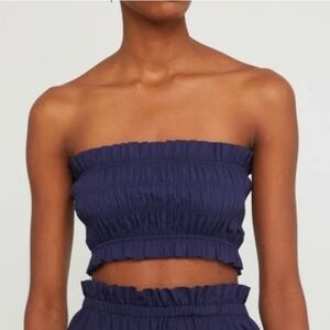 Kourt Ellery Navy Smocked Tube Crop Top M Strapless Y2K Festival Resort